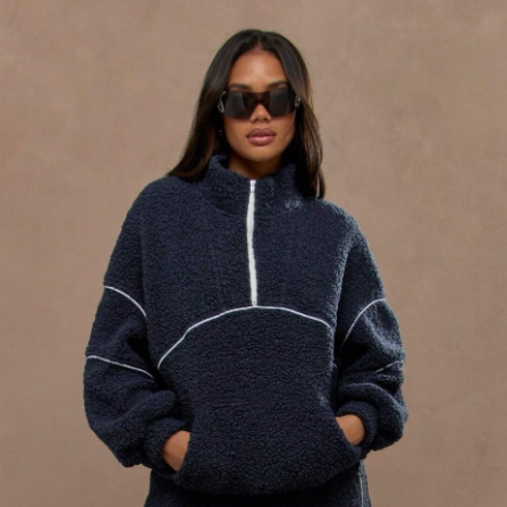 MISSGUIDED Cozy Teddy Sherpa Half Zip Pullover Sweatshirt